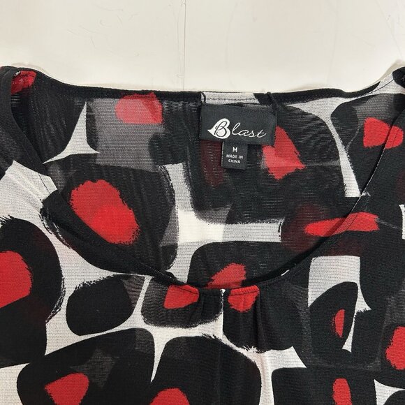 Vtg Blast Women Top Black Red White Abstract Pleated Front Scoop Neck Sheer Sz M - Picture 4 of 7